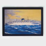 Set sail with this vintage art print featuring the T.S.S. Olympia,displayed on the wall