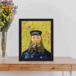 Experience the power of friendship in Van Gogh's "The Postman (Joseph Roulin)" art print,Placed on a table