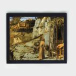 Spiritual beauty of Saint Francis in the Desert by Giovanni Bellini,mounted on the wall with black frame