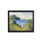 The French countryside indoors with Caillebotte's "The Seine at Argenteuil." mounted on the wall with black frame