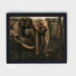 Discover the majesty of elephants in this vintage art print,hung on a grey background wall