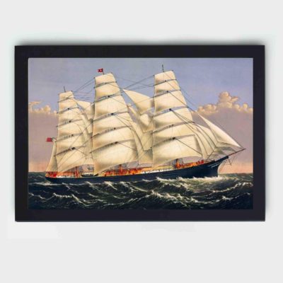 This vintage Clipper Ship Three Brothers print by Currier & Ives,hung on the wall