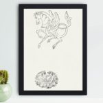 Japan into your home with this enchanting Kirin woodblock print,hung on a grey background wall