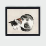 Experience the peacefulness of this vintage sleeping cat art print by Kono Bairei,mounted on the wall