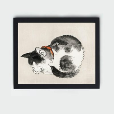 Experience the peacefulness of this vintage sleeping cat art print by Kono Bairei,mounted on the wall