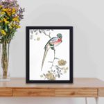 vibrant beauty of a Macaw and Drooping Peach in this vintage art print by Numata Kashu,placed on the wall