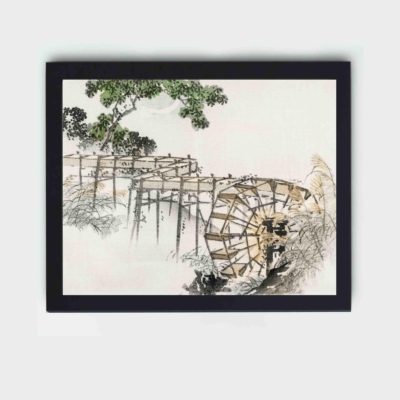 The rustic charm of a vintage Water Wheel in this art print by Kono Bairei,placed on the wall