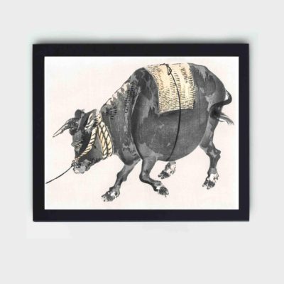 the power and majesty of a Black Bull in this vintage art print by Kono Bairei,placed on the wall