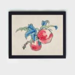 Elevate your decor with this stunning vintage art print of Peaches by Kono Bairei,displayed on the wall