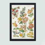 Vintage floral art by Cavenezia. Birds, griffon,hung on the wall with black frame