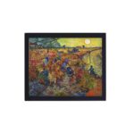 Vincent van Gogh with this stunning vintage art print of "The Red Vineyard" (1888),framed and placed on the wall