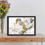 the beauty of a Short-eared Owl and Cherry Flower in this vintage art print by Numata Kashu,placed on the wall