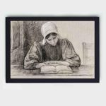 This enchanting vintage art print of a young woman with a cap by Jan Veth,mounted on the wall