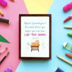 Baby in a crib with pastel balloons and Jeremiah 1:5 Bible verse, Before I Formed You in the Womb. Wall art for kids' room decor. displayed on the wall in a brown frame in a colorful background