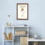 Jesus holding a staff with the verse For the Lord your God will be with you on cream background wall art for kids. displayed on the wall in a brown frame