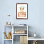 He Has Called Me By Name And I Am His Isaiah 43:1 wall art with a golden retriever and wooden sign for kids' room decor. displayed on the wall in a brown frame