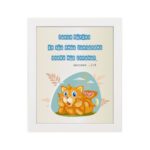 Jesus Christ Is The Same Yesterday Today And Forever Hebrews 13:8 with a cartoon tiger cub on a light blue background. hung on the wall in a white frame