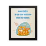 Jesus Christ Is The Same Yesterday Today And Forever Hebrews 13:8 with a cartoon tiger cub on a light blue background. hung on the wall in a black frame