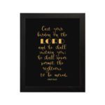 Cast Your Burden on the Lord Psalm 55:22 gold text on black background Christian wall art. Wall Art hung on the wall in a black frame