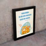 Jesus Christ Is The Same Yesterday Today And Forever Hebrews 13:8 with a cartoon tiger cub on a light blue background. displayed on the wall in a black frame