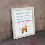 Baby in a crib with pastel balloons and Jeremiah 1:5 Bible verse, Before I Formed You in the Womb. Wall art for kids' room decor. displayed on the wall in a white frame