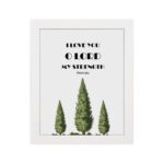 Psalm 18:1 Bible Wall Art with bold text and green trees on a white background. Wall Art hung on the wall in a white frame