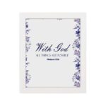 With God All Things Are Possible Matthew 19:26 Bible Verse Wall Art with blue text and watercolor-style floral border on a white background. Wall Art hung on the wall in white frame