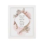 Psalm 50:15 Bible Wall Art with elegant black text, botanical patterns, and pink watercolor accents on a pale white background. Wall Art hung on the wall in a white frame