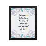 Call Upon Me Psalm 50:15 Bible Verse Wall Art with floral patterns Wall Art hung on the wall in a black frame