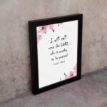 I Will Call Upon The Lord Psalm 18:3 Bible Verse Wall Art with black text on a white background, featuring pink floral decorations in the corners. Wall Art displayed on the wall in a black frame