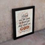 Blessed Are The Pure In Heart For They Shall See God Matthew 5:8 Christian Wall Art with earthy tones and splattered texture. Wall Art hung on the wall in a black frame