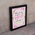 Isaiah 60:22 Christian Wall Art - When The Time Is Right, I, The Lord Will Make It Happen with floral design in pink and green. Wall Art displayed on the wall in a black frame