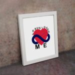 Infidu Jesus Loves Me Bible Wall Art with red heart and blue infinity symbol, with the text JESUS LOVES ME around the image Wall Art displayed on the wall in white frame