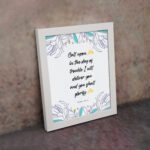 Call Upon Me Psalm 50:15 Bible Verse Wall Art with floral patterns Wall Art displayed on the wall in a white frame