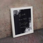 Be Still and Know That I Am God Psalm 46:10 Christian wall art with handwritten text on a navy blue background. wall art displayed on the wall in a white frame