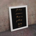 In His presence, there is fullness of joy in gold cursive text on a black background with Psalm 16:11 displayed on the wall in a white frame - Christian wall art for home decor.