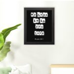 My Hope Is In You Lord' Psalm 39:7 Bible verse wall art with white squares on a black background. Wall Art hung on the floor in a black frame