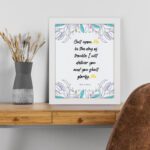 Call Upon Me Psalm 50:15 Bible Verse Wall Art with floral patterns Wall Art displayed on the table in a white frame