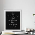 Ask And It Will Be Given To You, Matthew 7:7 Bible Verse Wall Art – White text on black background. displayed on the table in a white frame