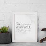 Infidu The Lord Remembers Us And Will Bless Us Psalm 115 12 Bible Verse Wall Art black frame displayed on the wall