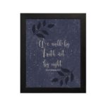 Christian wall art with purple-blue background, black leaf design, and white text I Am A Child Of God John 1:12 Bible Verse Wall Art black frame hung on the wall