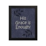 Christian wall art with In God I Have Put My Trust I Will Not Fear Psalm 56:4 on a purple-blue background with a leaf design black frame hung on the wall