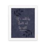 Christian wall art with purple-blue background, black leaf design, and white text I Am A Child Of God John 1:12 Bible Verse Wall Art white frame hung on the wall