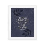 Infidu We Walk By Faith Not By Sight Corinthians 5:7 Bible Verse Wall Art Office - Christian Wall Art for Home Decor and white frame hung on the wall