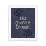 Christian wall art with In God I Have Put My Trust I Will Not Fear Psalm 56:4 on a purple-blue background with a leaf design white frame hung on the wall