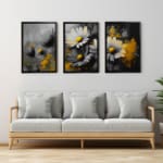 Sunshine: Set of 3 Floating Canvas Wall Art Featuring Colorful Sunflower Paintings on Black Background 01