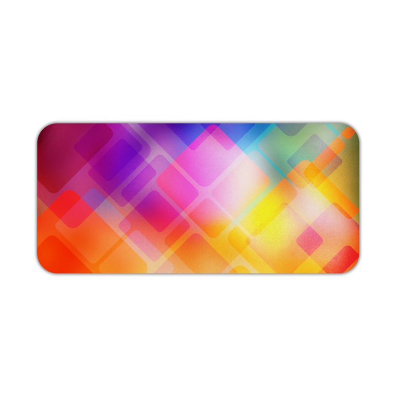 Infidu Geometric Patterns Desk Pad with overlapping transparent diamond shapes in multi-colored gradients. Desk Pad kept on a plain white background