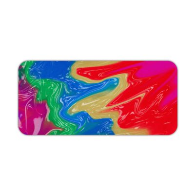 Infidu Artistic Desk Pad with swirling, marbled pattern in vibrant colors of red, blue, purple, green, and yellow. Desk Pad kept on a plain white background