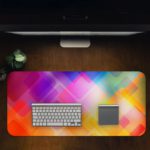 Infidu Geometric Patterns Desk Pad with overlapping transparent diamond shapes in multi-colored gradients. Desk Pad in computer table