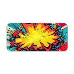 Infidu Color Wave Boom Animated Desk Pad with a bright sun, bold red, blue, and yellow colors, and a comic-style rocky landscape. Desk Pad kept on a plain white background